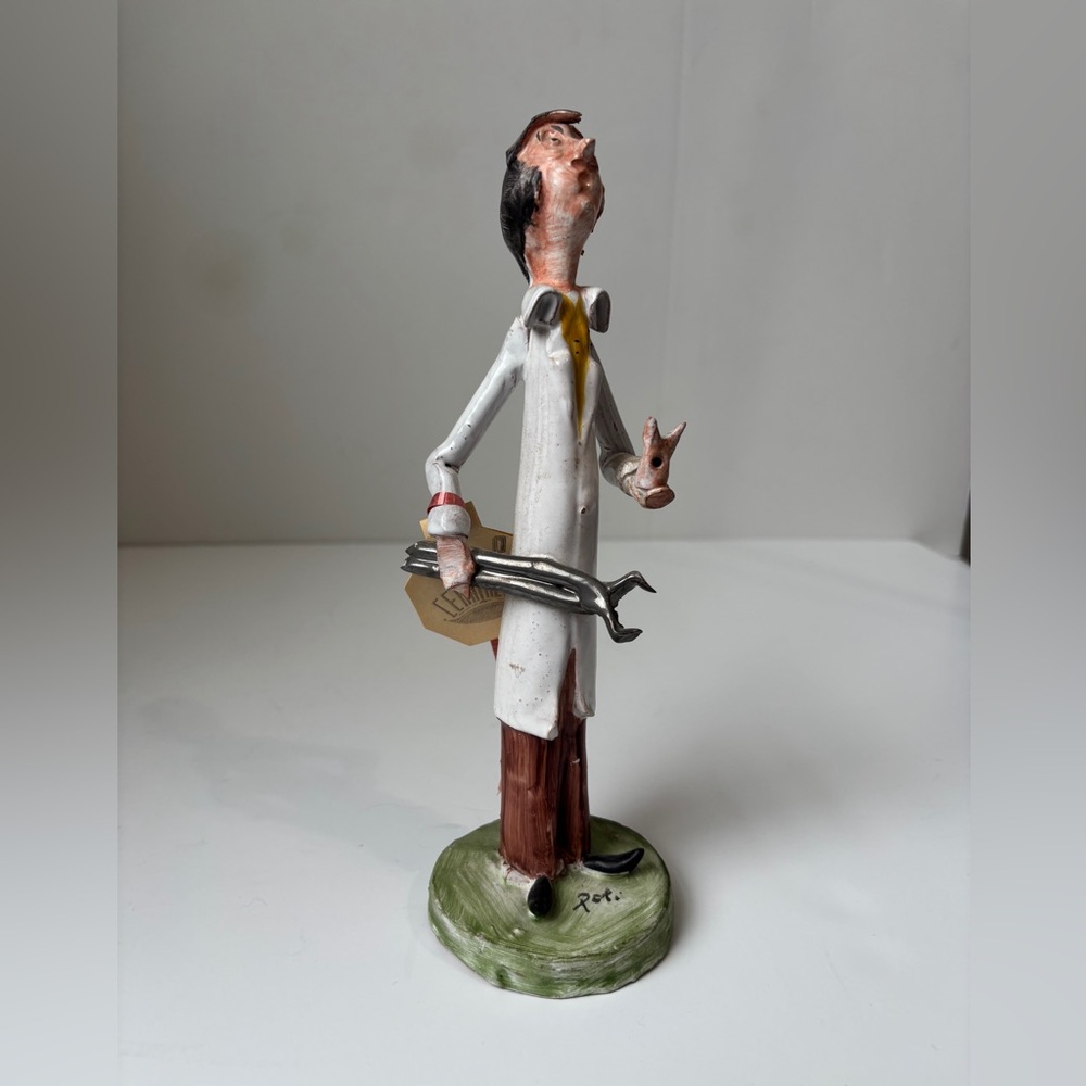 Vintage TP Ceramiche Dentist Figurine Poli Signed With Original Tag 9.5” Tall